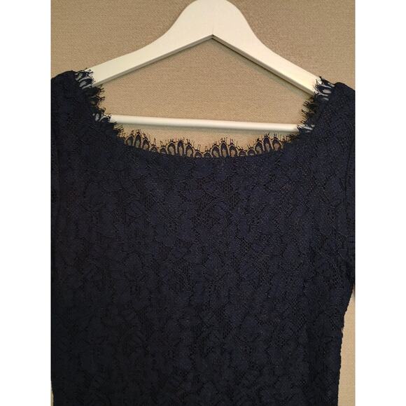 Diane Von Furstenberg Dress Womens Size 2 Navy Blue Zarita Lace Floral Sheath - Picture 5 of 15